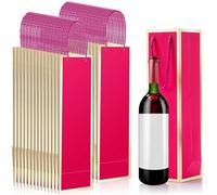Mimorou 50 Pack Wine Bags Wine Bottles Gift Bags Bulk with Handles 13.8x3.8x3.8 Reusable Gold Foil Print Kraft Paper Liquor Bottle Gift for Christmas Birthday Party Wedding Bridal Shower(Rose Red)