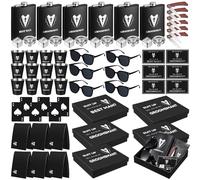 Mimorou 66 Pcs Groomsmen Proposal Gifts - Shot Glasses, Stainless Steel Ice, Flask, Funnel, Gift Boxes, Sunglasses, Knives, Bottle Opener, Cards, Wallets for Wedding Groomsmen Present Set