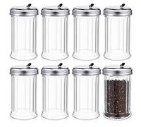 Mimorou 8 Pcs Glass Sugar Shaker Pourer Dispenser 12 oz Retro Style Sugar Pour Dispenser Container Vintage Glass Jar with Stainless Steel Lid for Coffee Bar
