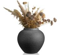 Mimorou Black Ceramic Decorative Flower Vase 8.27" x 8.66" Textured Round Rustic Pottery Vintage Large Vase for Home Decor Centerpieces Living Room Christmas Decoration