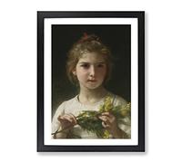 Mimosa Flower Girl By William Adolphe Bouguereau Classic Painting Framed Print | A2 Black Framed Wall Art | Ready to Hang | Classic Floral Picture | Living Room Bedroom Lounge Office