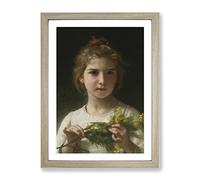 Mimosa Flower Girl By William Adolphe Bouguereau Classic Painting Framed Print | A2 Oak Framed Wall Art | Ready to Hang | Classic Floral Picture | Living Room Bedroom Lounge Office