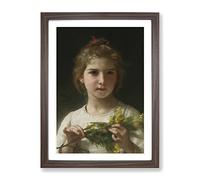 Mimosa Flower Girl By William Adolphe Bouguereau Classic Painting Framed Print | A2 Walnut Framed Wall Art | Ready to Hang | Classic Floral Picture | Living Room Bedroom Lounge Office