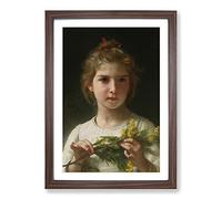 Mimosa Flower Girl by William Adolphe Bouguereau Framed Print | A2 Walnut Framed Wall Art | Ready to Hang | Modern Floral Picture | Living Room Bedroom Lounge Office