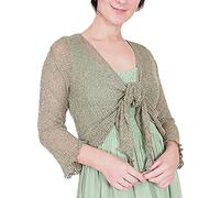 Mimosa Ladies Crochet Shrug Bolero Glitter or Plain Super Stretchy Lace Fish Net Tie at Waist Bolero Open Cardigan Fits UK 6-28