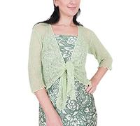 Mimosa Ladies Crochet Shrug Bolero Glitter or Plain Super Stretchy Lace Fish Net Tie at Waist Bolero Open Cardigan Fits UK 6-28 Apple Green