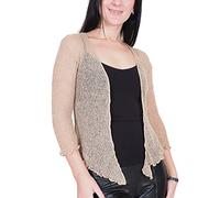 Mimosa Ladies Crochet Shrug Bolero Glitter or Plain Super Stretchy Lace Fish Net Tie at Waist Bolero Open Cardigan Fits UK 6-28