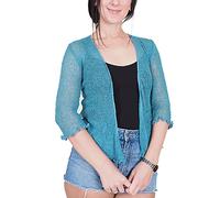Mimosa Ladies Crochet Shrug Bolero Glitter or Plain Super Stretchy Lace Fish Net Tie at Waist Bolero Open Cardigan Fits UK 6-28 Dark Teal