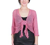 Mimosa Ladies Crochet Shrug Bolero Glitter or Plain Super Stretchy Lace Fish Net Tie at Waist Bolero Open Cardigan Fits UK 6-28