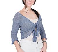 Mimosa Ladies Crochet Shrug Bolero Glitter or Plain Super Stretchy Lace Fish Net Tie at Waist Bolero Open Cardigan Fits UK 6-28