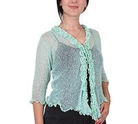 Mimosa Ladies Frill Cardigan Tie Up Crochet Plain Stretch Fish Net Bolero Mint