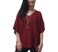 Mimosa Ladies One Size Knitted Warm Oversized V-Neck Poncho Cape with Side Buttons (One Size, Burgundy)