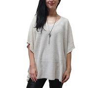 Mimosa Ladies One Size Knitted Warm Oversized V-Neck Poncho Cape with Side Buttons (One Size, Cream)