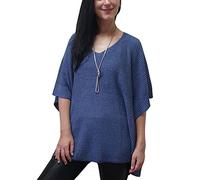 Mimosa Ladies One Size Knitted Warm Oversized V-Neck Poncho Cape with Side Buttons (One Size, Denim)