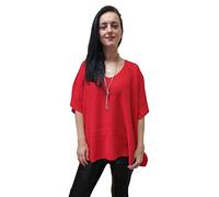 Mimosa Ladies One Size Knitted Warm Oversized V-Neck Poncho Cape with Side Buttons (One Size, Red)