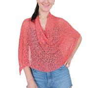 Mimosa Ladies Popcorn Style Plain Stretch Fish Net Crochet Batwing Small Poncho (One Size, Coral)