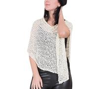 Mimosa Ladies Popcorn Style Plain Stretch Fish Net Crochet Batwing Small Poncho (One Size, Cream)