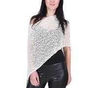 Mimosa Ladies Popcorn Style Plain Stretch Fish Net Crochet Batwing Small Poncho (One Size, Ivory)