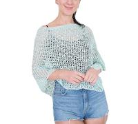 Mimosa Ladies Popcorn Style Plain Stretch Fish Net Crochet Batwing Small Poncho (One Size, Mint Green)