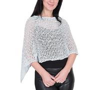 Mimosa Ladies Popcorn Style Plain Stretch Fish Net Crochet Batwing Small Poncho (One Size, Powder Blue)