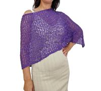 Mimosa Ladies Popcorn Style Plain Stretch Fish Net Crochet Batwing Small Poncho (One Size, Purple)