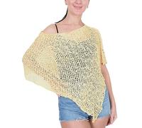 Mimosa Ladies Popcorn Style Plain Stretch Fish Net Crochet Batwing Small Poncho (One Size, Vanilla)