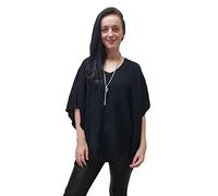 Mimosa LadiesOne Size Knitted Warm Oversized V-Neck Poncho Cape with Side Buttons (One Size, Black)
