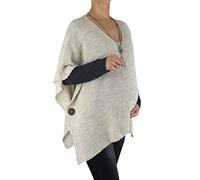 Mimosa Maternity Ladies One Size Knitted Warm Oversized V-Neck Poncho Cape with Side Buttons (One Size, Cream)