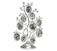 MIMOSA MOMENTS Silver Family Tree Picture Frame Stand with 10 Hanging Photo Picture Frames - Medium Metal Tree 6.8 X 10 - Holds 10 2-Sided Ornamental Frames