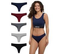 mimosso Women's Organic Cotton Thong Pack of 5 - Thong Women's Classic Design - Comfortable to Wear Without Cutting - Invisible Underwear for Everyday Use (Size S - 2XL), multicoloured, S
