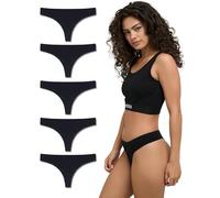 mimosso Women's Thong from Organic Cotton 5-Pack - String Women's Classic Design - Comfortable Fit without Cutting In - Invisible Underwear for Everyday Use (Size S - 2XL), black, M