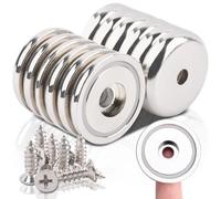 MIN CI 12-Pack Strong Neodymium Magnet, 100lbs Pulling Force, 36mm Round Pot Magnet with Screws - Rare Earth Silver