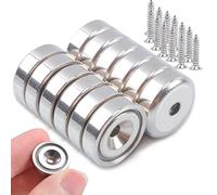 MIN CI 12Pack Neodymium Magnets - 20lbs Pulling Force, 16mm Round with Countersunk Hole and Screws - Rare Earth Magnets for Crafts