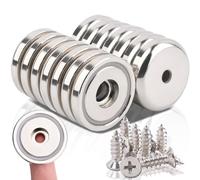 MIN CI 14 Pack Neodymium Magnets - 80lbs Pulling Force, 14mm, Silver, Round, Rare Earth, Pot Magnets with Countersunk Hole and Screws