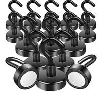 MIN CI 18pcs Black Magnetic Hooks Heavy Duty 45lbs, 25mm Neodymium Strong Magnets for Kitchen, Fridge, Workplace & Cruise Cabins
