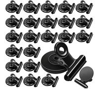 MIN CI 24 Pack Round Neodymium Fridge Magnets with Clip, Strong Fridge Magnets, and Kitchen: Black Whiteboard Clips, Paper Holders and Food Savers with Airtight Grip for Chip Bags