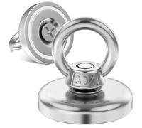 MIN CI 48mm Extra Strong Magnets, Neodymium Magnets Heavy Duty 85kg（187lbs）Round Magnet Fishing, Rare Earth Magnete Large Magnet Industrial Magnet with Eye for Hanging Hoisting, 2 Pack