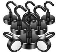 MIN CI 8pc Heavy Duty 85lb Neodymium Black Magnets - Grill Hooks, Large Magnetic Hooks for Cruise Cabins
