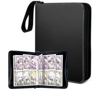 MIN CI Zippered Trading Card Binder 4 Pocket 50 Pages, Holds 400 Pockets Card Collection Binder, Cards Folder, Collector Album for Pokemon, MTG, Sports & TCG Collections (Black)