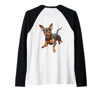 Min pin Miniature Pinscher minpin Puppy Dog Happy Left Faced Raglan Baseball Tee
