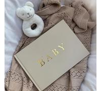 Mina Mae Luxury Baby Memory Book, Hardback Linen Cover, Gold Foil Embossed First Years Journal, Gifts for Parents, Newborn Gift (My Baby Book, Sand)