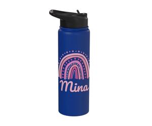 Mina Name Personalized Funny Women Pink Rainbow Mina Stainless Steel Insulated Water Bottle