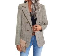 Mina Self 2024 Fall Tweed Blazer Jacket for Women Fashion Casual Open Front Business Elegant Work Suit Top Pocket, Plaid/Brown, M