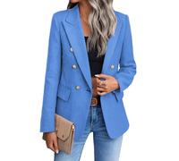 Mina Self 2024 Fall Tweed Blazer Jacket for Women Fashion Casual Open Front Business Elegant Work Suit Top Pocket, 3-tweed/Dark Blue, S