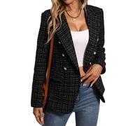 Mina Self 2024 Fall Tweed Blazer Jacket for Women Fashion Casual Open Front Business Elegant Work Suit Top Pocket, 1-black, L