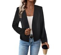 Mina Self 2024 Summer Cropped Collarless Blazer Lightweight Fully Lined Open Front Elegant Petite Work Office Jackets, Thin Stretchy Black, M
