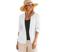 Mina Self 2024 Summer Linen Blazer Women 3/4 Stretchy Ruched Sleeve Fully Lined Lightweight Breathable Casual Work Jacket, 1-white, XL