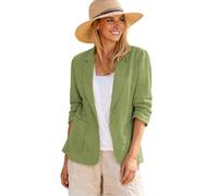 Mina Self 2024 Summer Linen Blazer Women 3/4 Stretchy Ruched Sleeve Fully Lined Lightweight Breathable Casual Work Jacket, 1-green, XXL