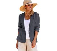 Mina Self 2024 Summer Linen Blazer Women 3/4 Stretchy Ruched Sleeve Fully Lined Lightweight Breathable Casual Work Jacket, 1-dark Grey, XXL