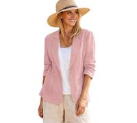 Mina Self 2024 Summer Linen Blazer Women 3/4 Stretchy Ruched Sleeve Fully Lined Lightweight Breathable Casual Work Jacket, 1-pink, XXL